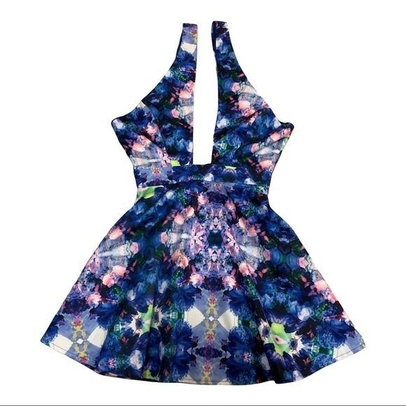 Naven Floral Abstract Print Cutout Kaleidoscope Skater Dress S Prom Cocktail - Picture 7 of 10